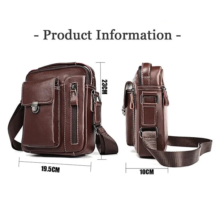 6029 Multifunctional Fashion Top-grain Leather Messenger Bag Casual Men Shoulder Bag (Black)