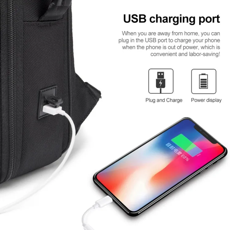 Bange BG-S51 Men Waterproof Large Capacity Backpack with USB Port, Size: 43 x 31 x 16cm(Black)