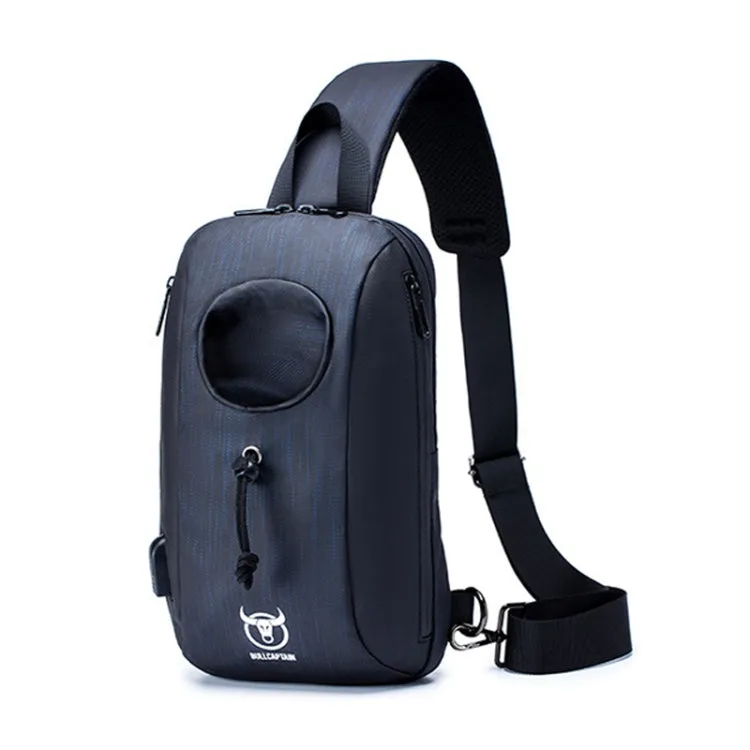 BULL CAPTAIN 0113 Large-Capacity Crossbody Waterproof Chest Bag with USB Charging Hole(Blue)