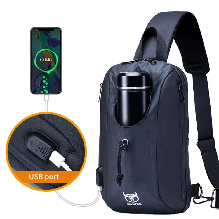 BULL CAPTAIN 0113 Large-Capacity Crossbody Waterproof Chest Bag with USB Charging Hole(Blue)