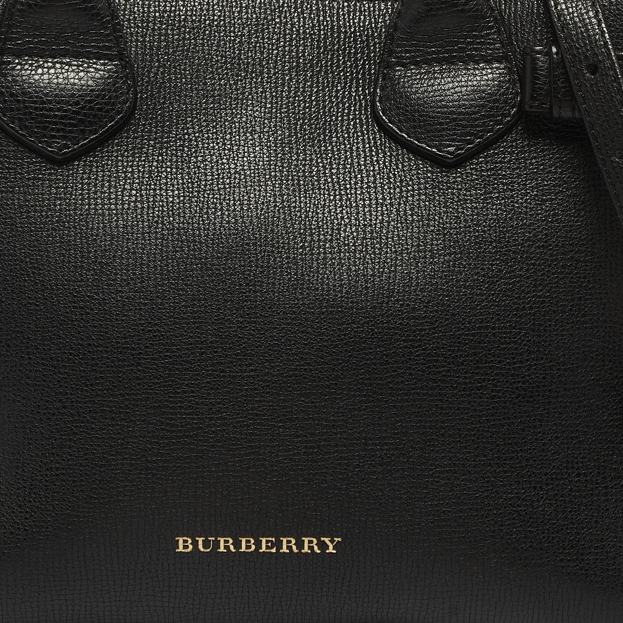 BURBERRY Black/Beige Leather and House Check Fabric Small Banner Tote