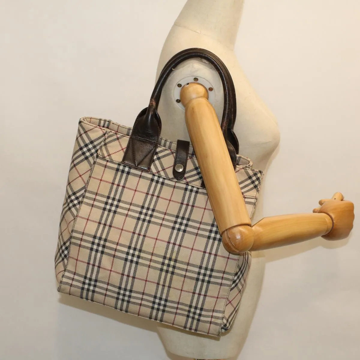 BURBERRY Nova Check Blue Label Hand Bag Canvas Leather Beige Brown  53790