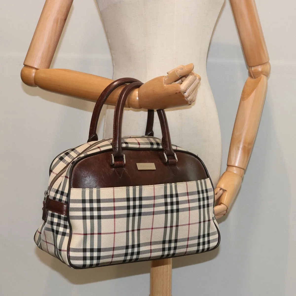 BURBERRY Nova Check Boston Bag Canvas Beige  67063