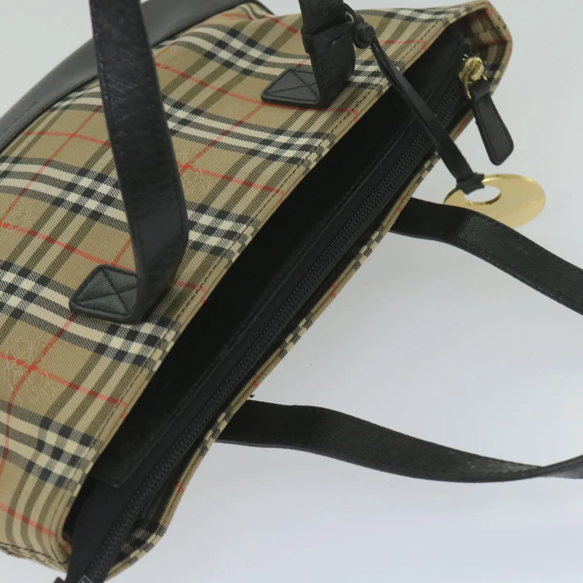 BURBERRY Nova Check Hand Bag Canvas Beige Black  61096