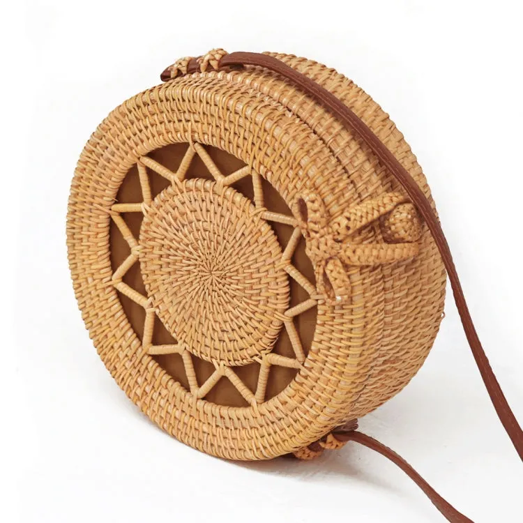 Flower Pattern Autumn Rattan Handmade Rattan Bag  Vintage Art Beach Ladies Diagonal Bag, Size:20x20x8cm