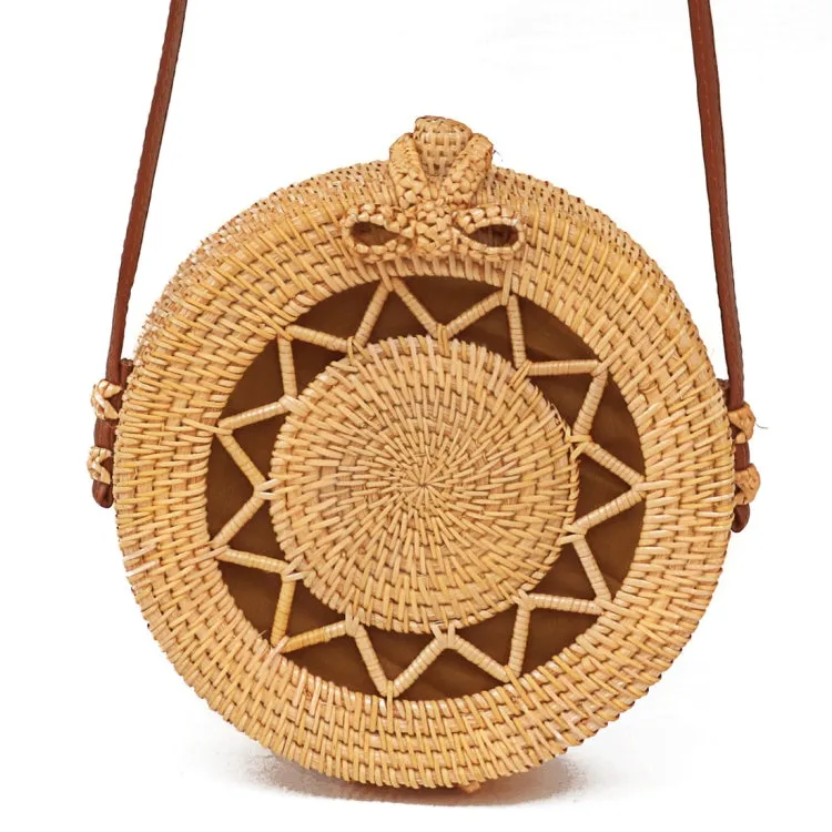 Flower Pattern Autumn Rattan Handmade Rattan Bag  Vintage Art Beach Ladies Diagonal Bag, Size:20x20x8cm