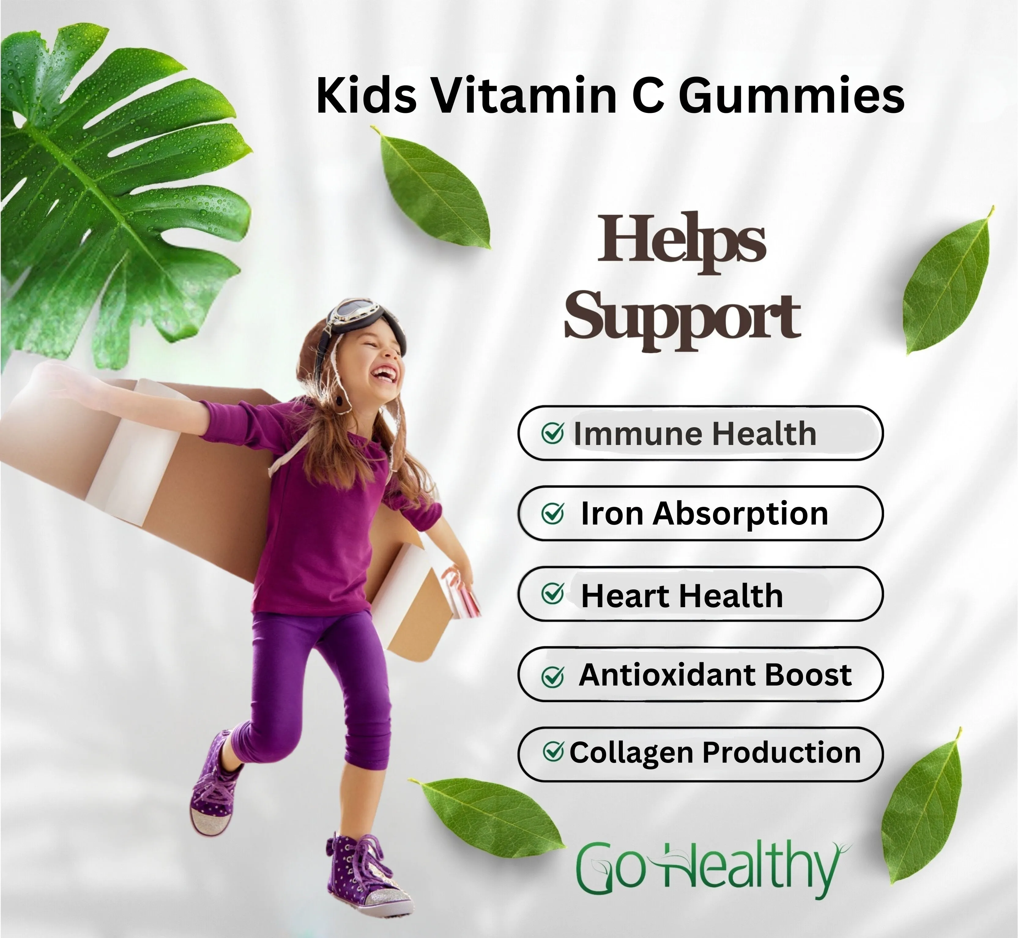 Go Healthy Multivitamin Gummies (1 Bottle) and Vitamin C Gummies (1 Bottle) for Kids, Toddlers, Vegetarian, Kosher & Halal, Gluten Free, Non-GMO Bundle