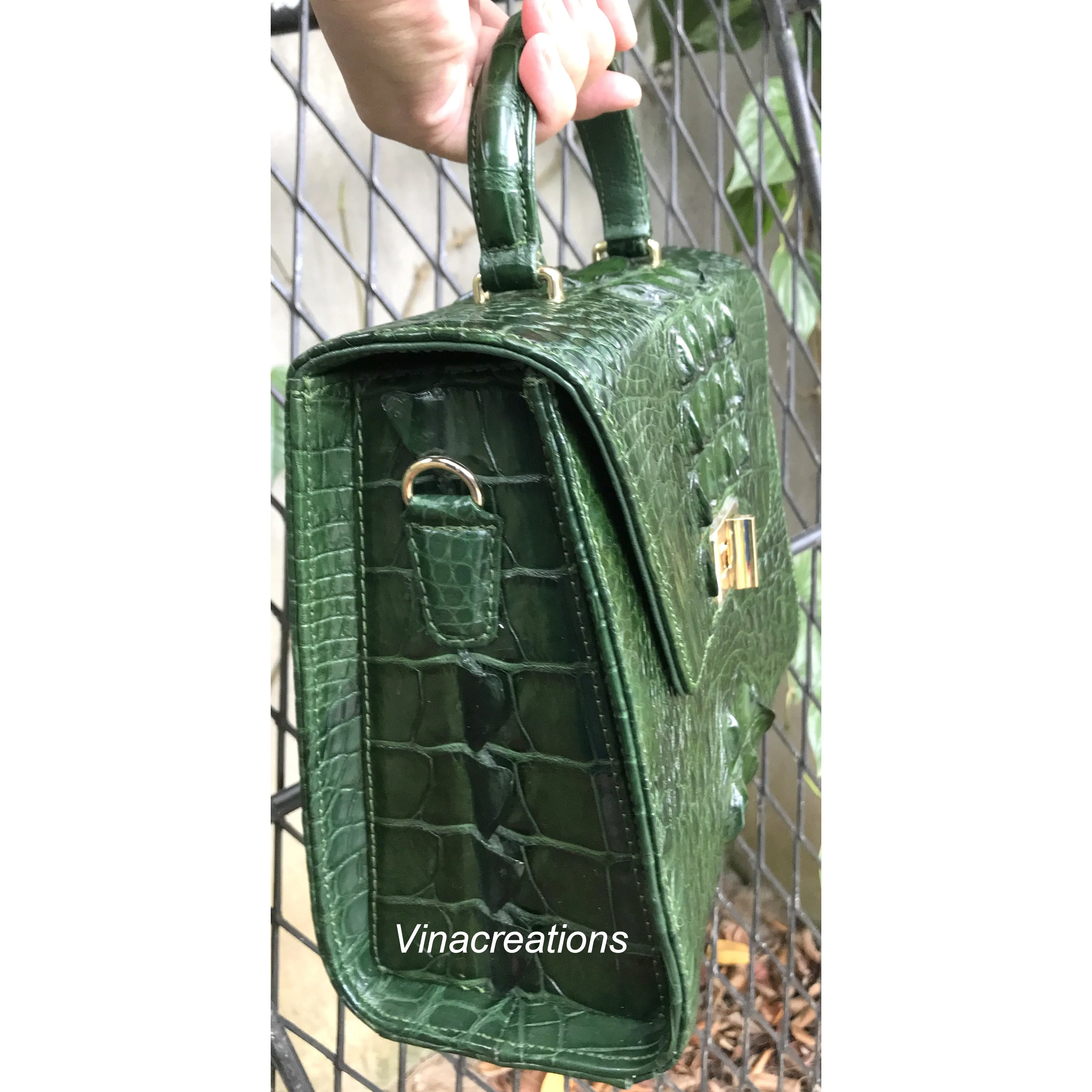 Green Leather Alligator Handbag Women Handmade Luxury  Leather Bag - Work Bag Women - Leather Satchel Purse BAG-GRE-06