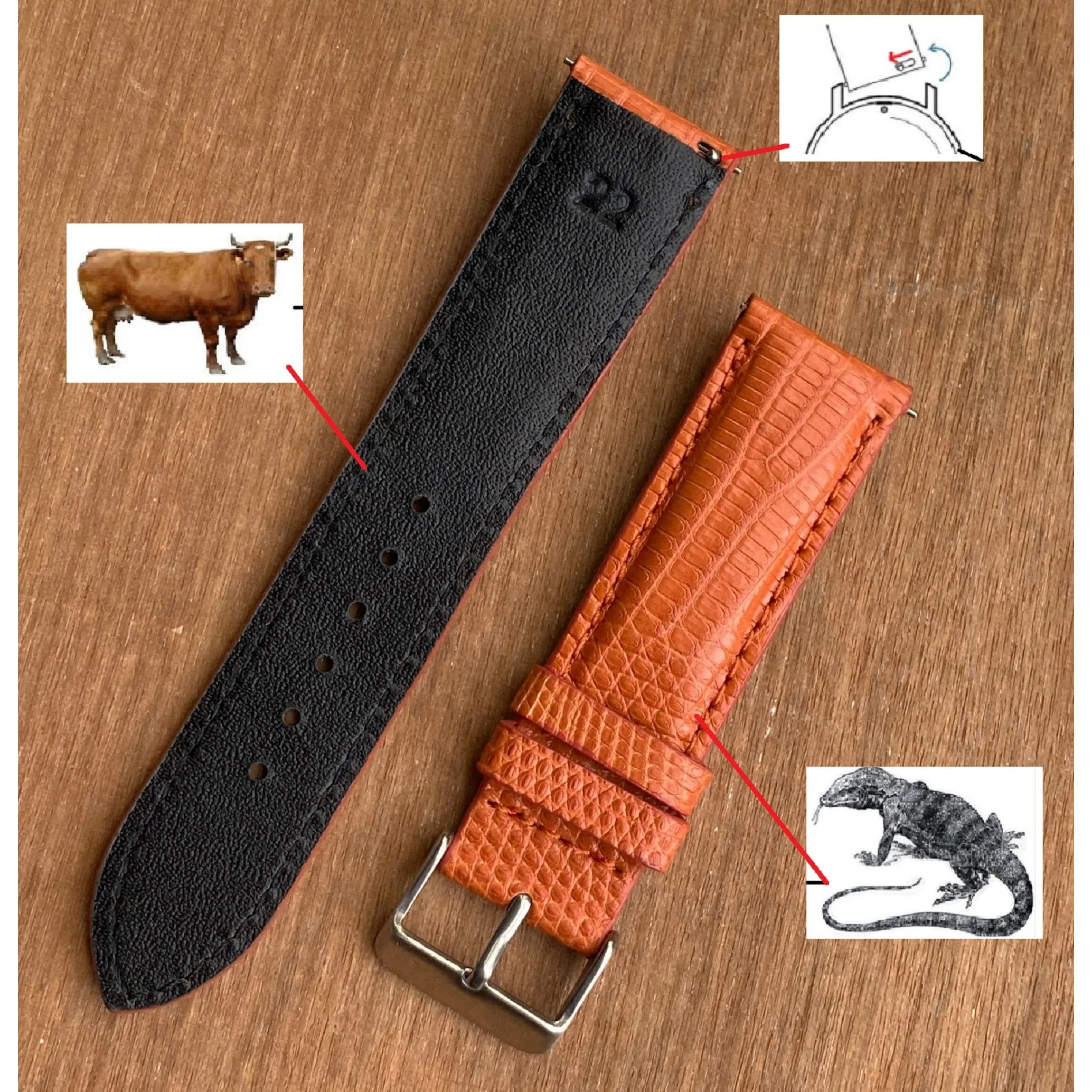 Handmade Orange Lizard Leather Watch Band For Men Quick Release Replacement Wristwatch Strap | DH-160