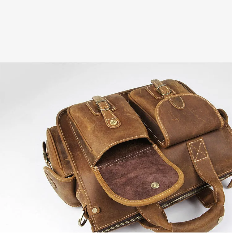 J.M.D Hot Selling Genuine Vintage Crazy Horse Leather Laptop Briefcase Bag