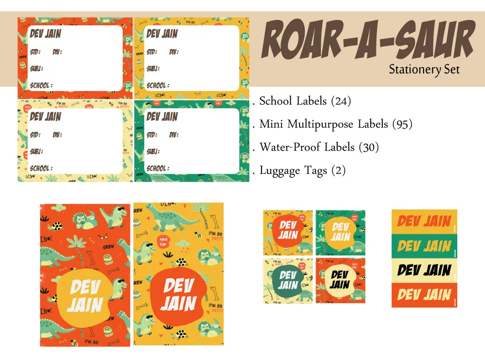 Label Set - Roar-A-Saur, 146 labels and 2 bag tags