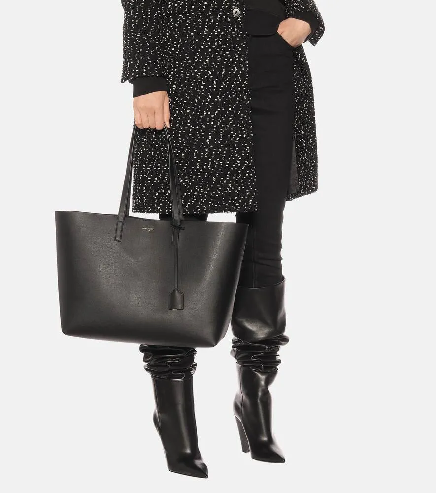 Leather tote bag Shopping E/W Saint Laurent, black