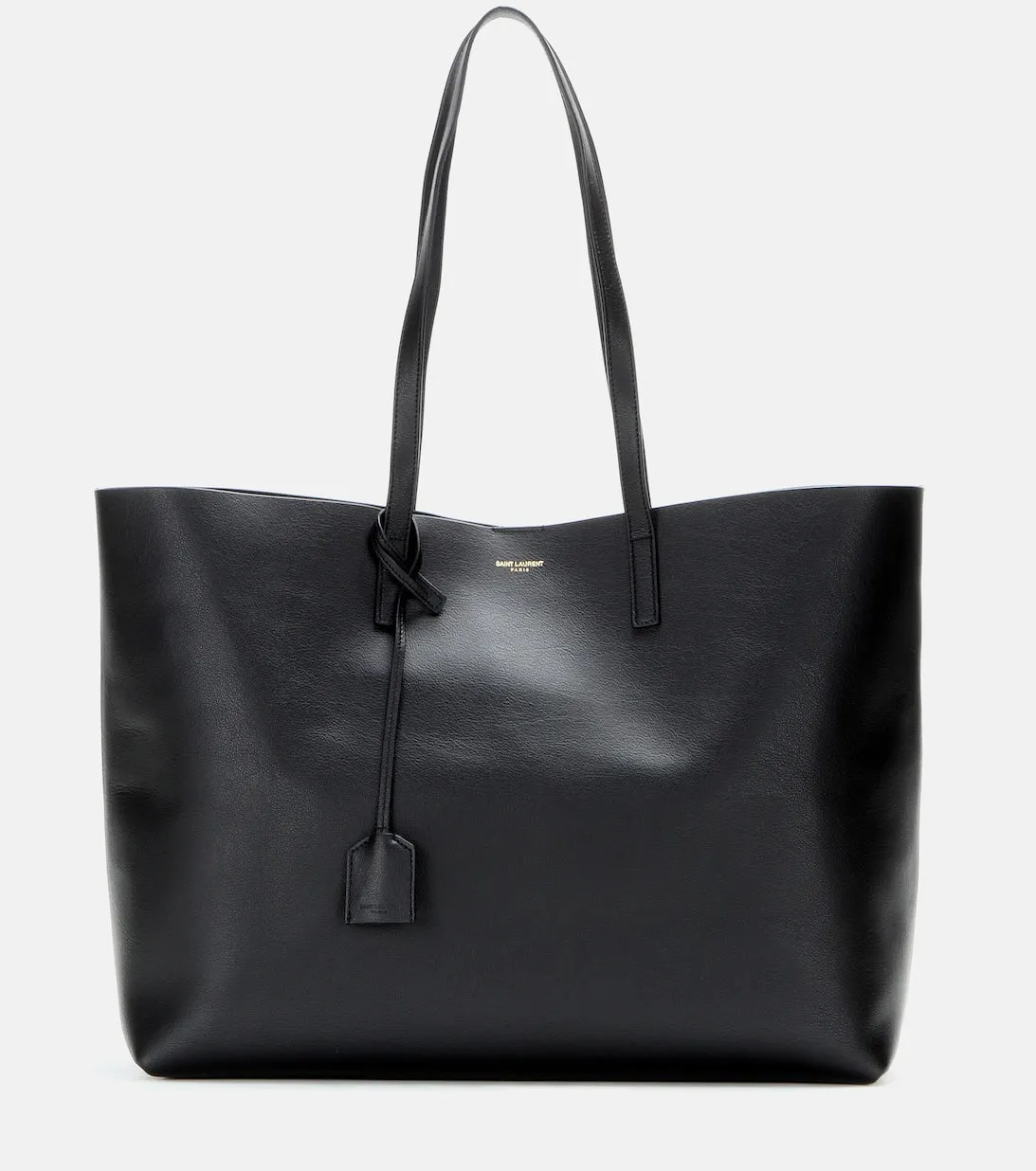 Leather tote bag Shopping E/W Saint Laurent, black