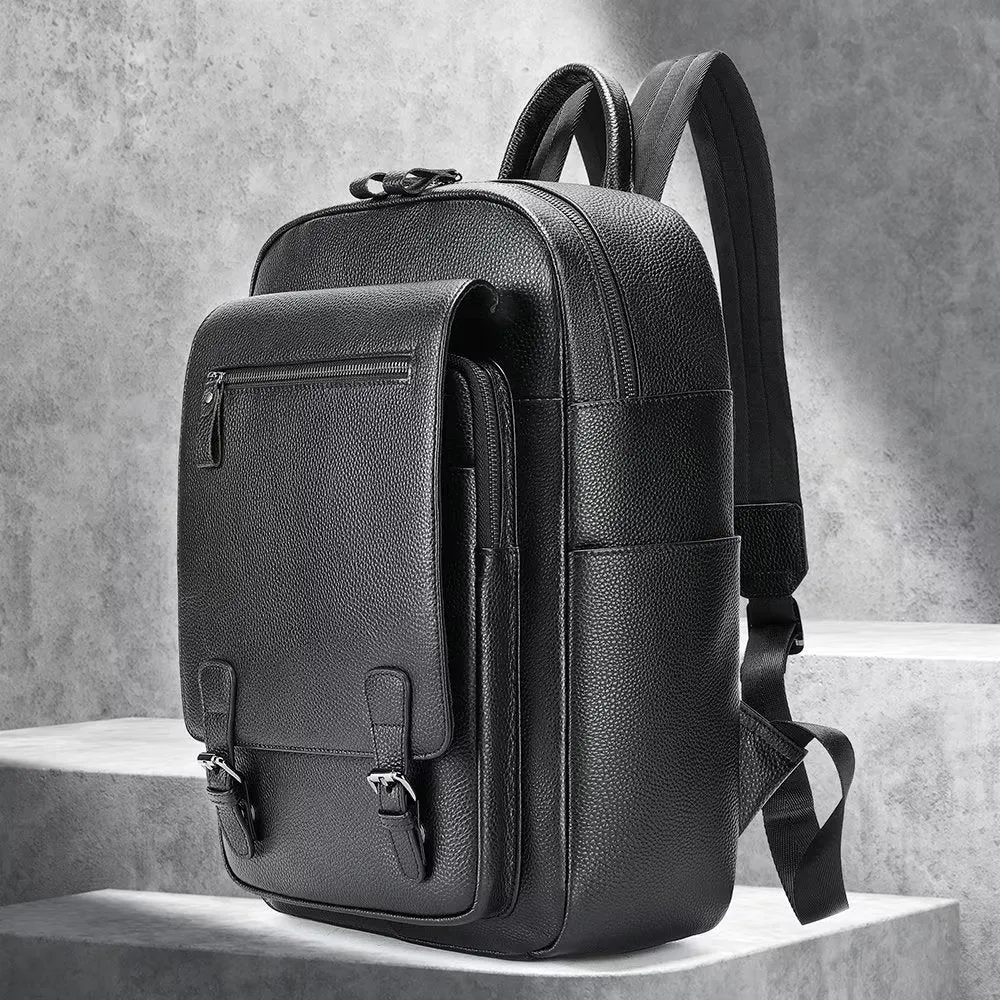 LeatherLux Cowhide Business Travel Tech Backpack