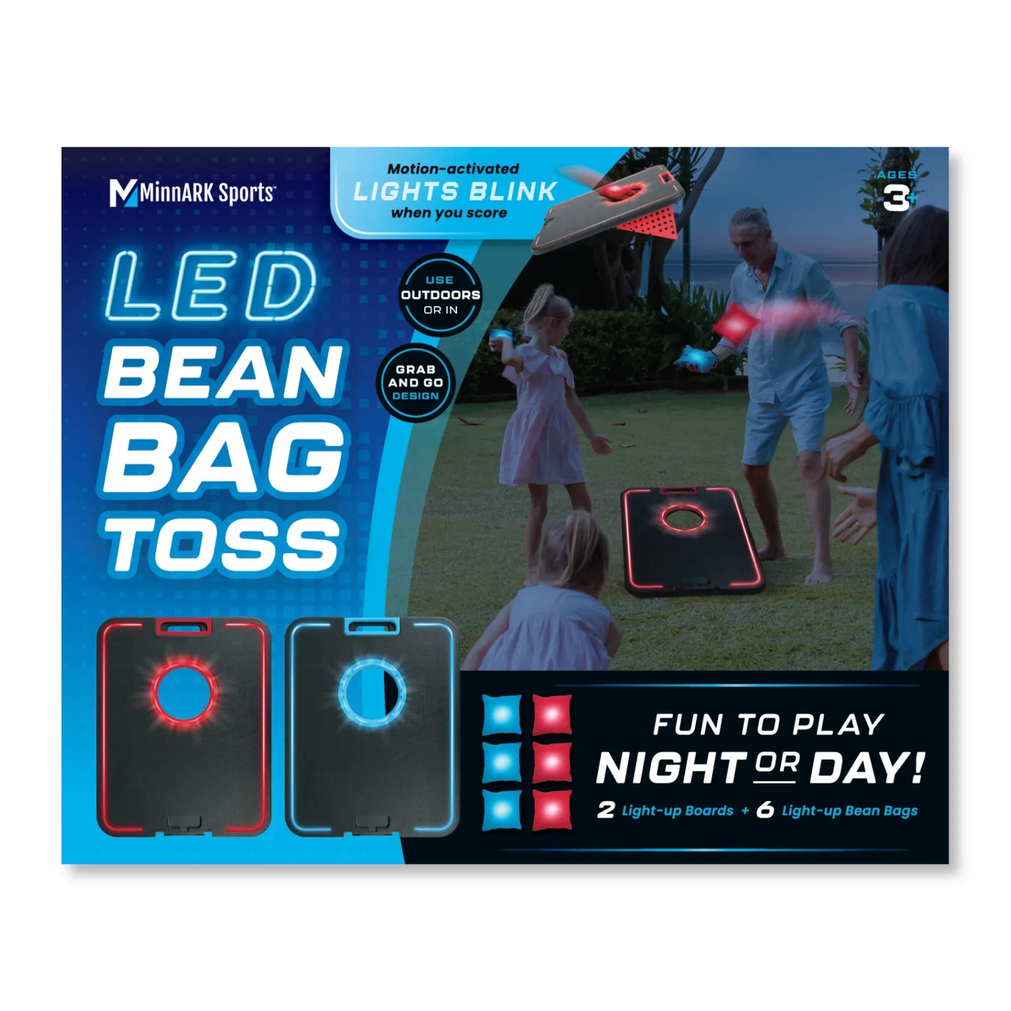 LED Cornhole Board Set - Light Up Bean Bag Toss with 6 Bags, by MinnARK