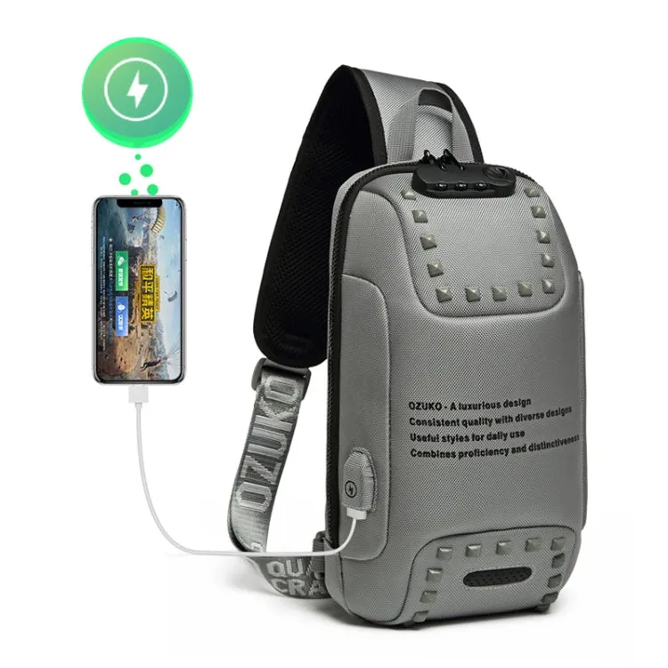 Ozuko 9283 Men Outdoor Anti-theft Chest Bag Rivet Messenger Bag with External USB Charging Port(Brown)
