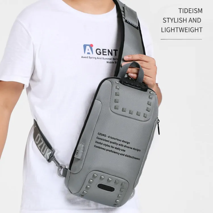 Ozuko 9283 Men Outdoor Anti-theft Chest Bag Rivet Messenger Bag with External USB Charging Port(Brown)