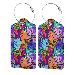 Vivid Colorful Tropical Leaves Leather Suitcase Luggage Tags, 2 Pack