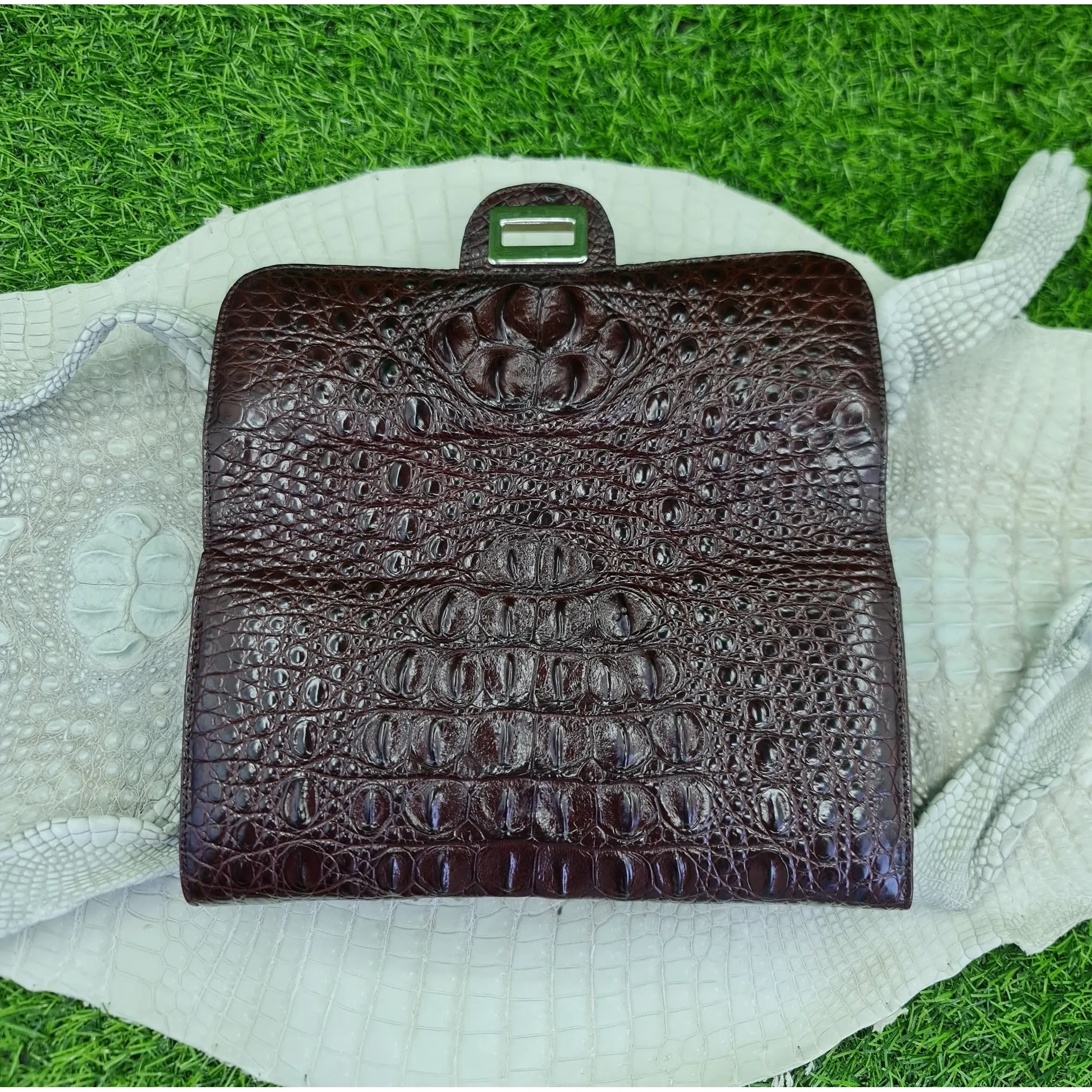 Womens Leather Alligator Handbag Handmade Luxury  Leather Bag - Work Bag Women - Brown Leather Satchel Purse XACH-10