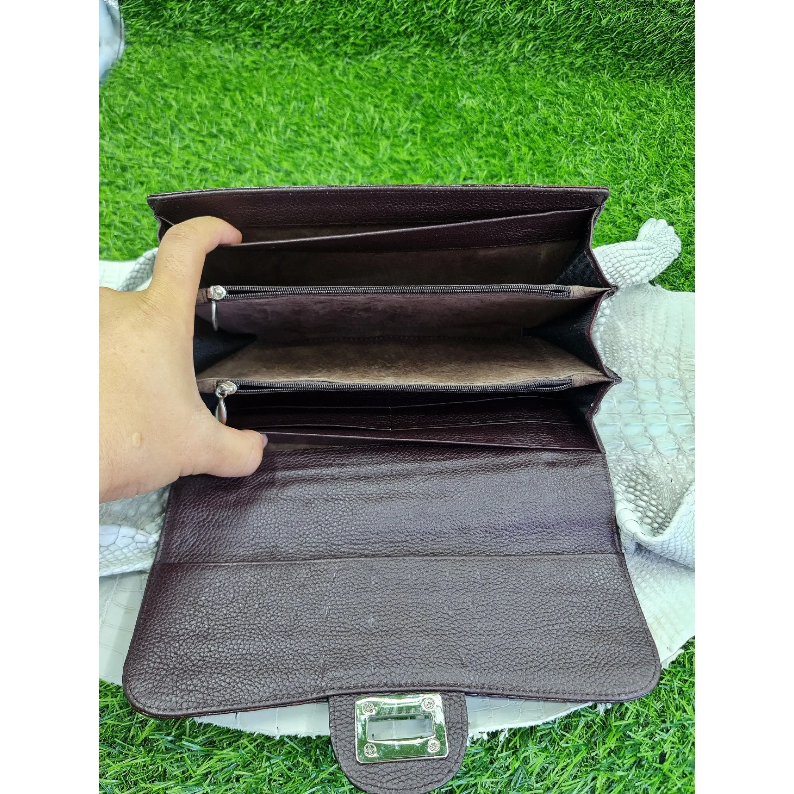 Womens Leather Alligator Handbag Handmade Luxury  Leather Bag - Work Bag Women - Brown Leather Satchel Purse XACH-10