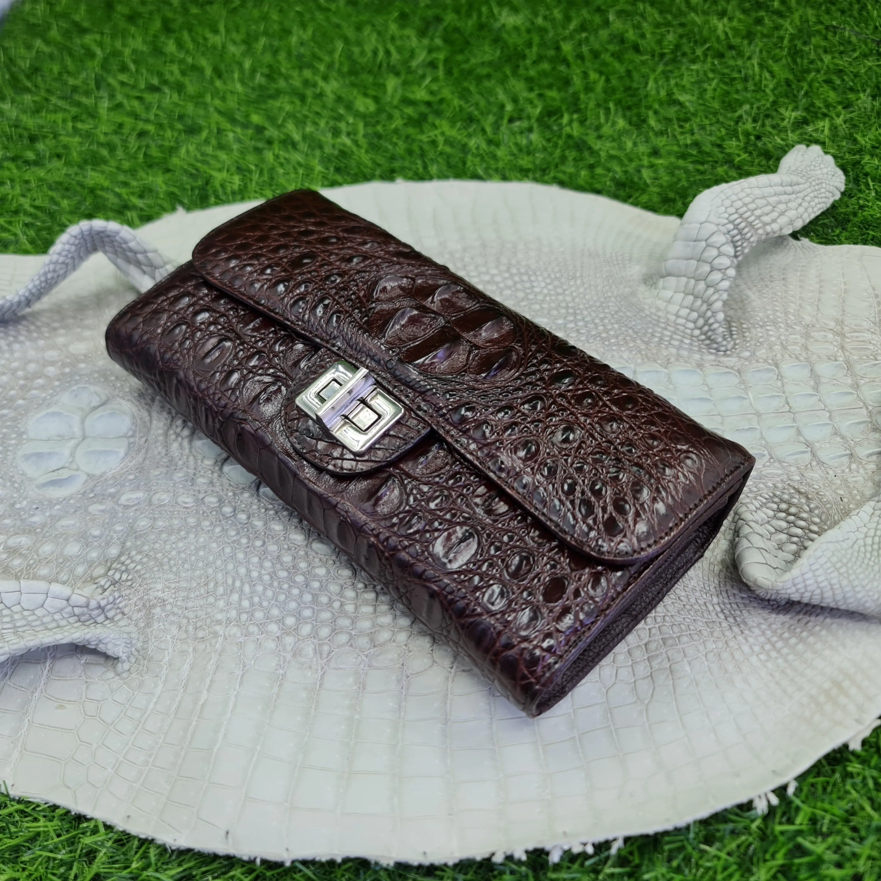 Womens Leather Alligator Handbag Handmade Luxury  Leather Bag - Work Bag Women - Brown Leather Satchel Purse XACH-10