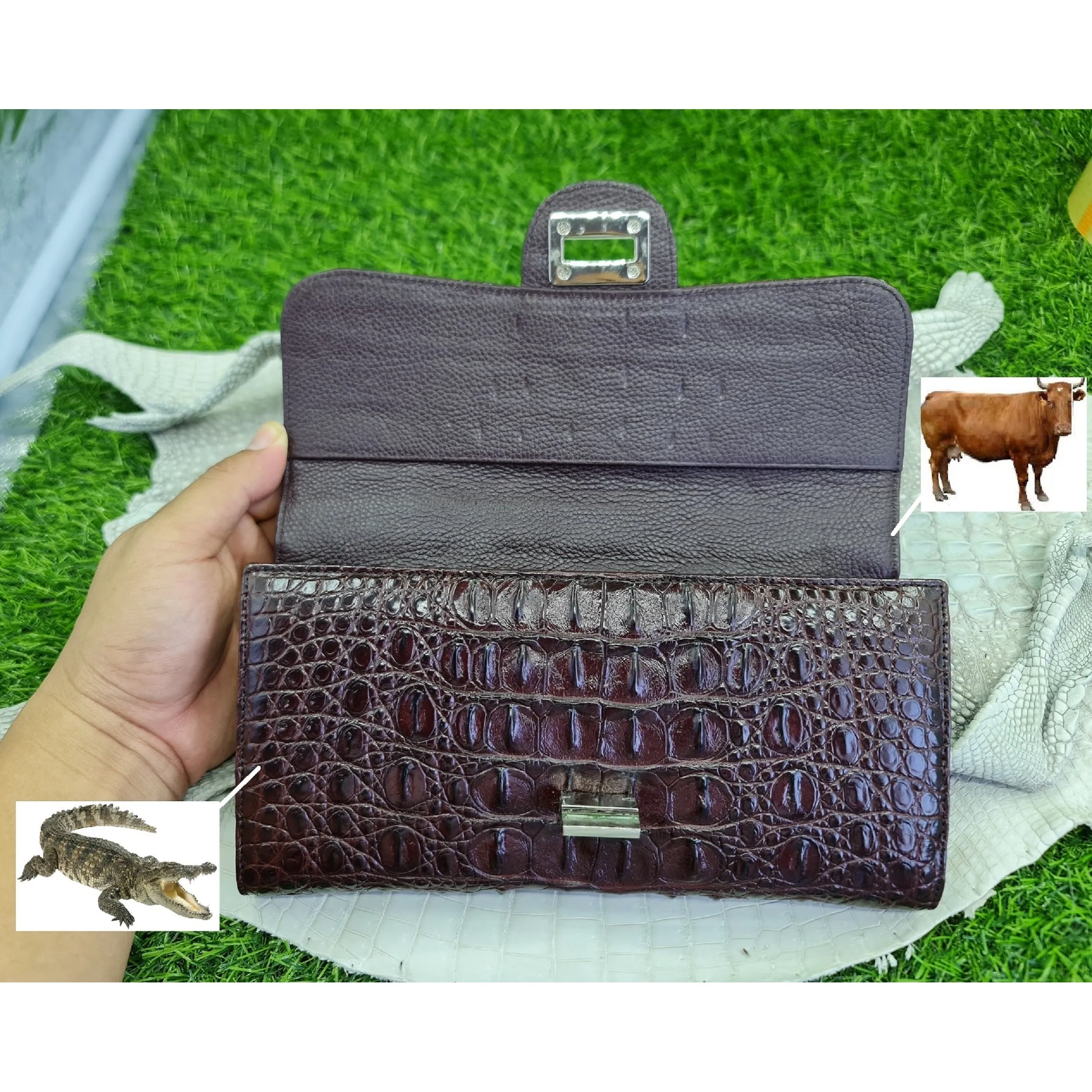 Womens Leather Alligator Handbag Handmade Luxury  Leather Bag - Work Bag Women - Brown Leather Satchel Purse XACH-10