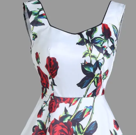 Womens Vintage Style Flared Dress • Rose Print